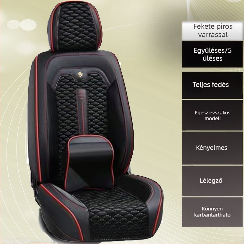 Ötüléses autóhoz tervezett minden évszakra szóló üléshuzat és ülőpárna, textil bevonattal