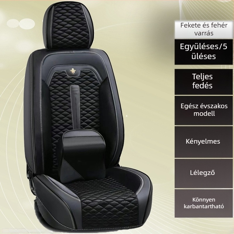Ötüléses autóhoz tervezett minden évszakra szóló üléshuzat és ülőpárna, textil bevonattal