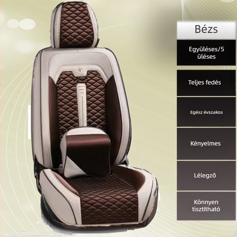 Ötüléses autóhoz tervezett minden évszakra szóló üléshuzat és ülőpárna, textil bevonattal