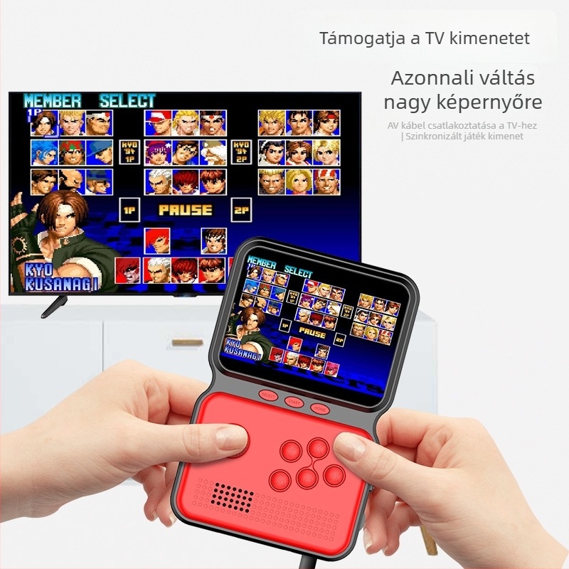 16-bit kézi konzol öt emulátorral és joystickkal, nosztalgikus arcade stílus