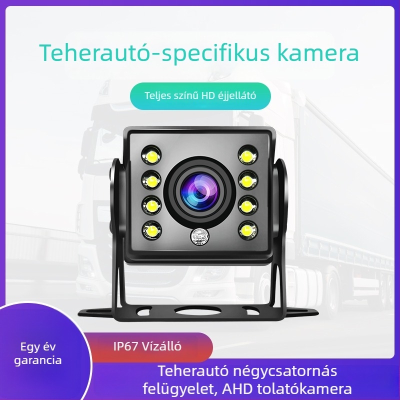 Teherautó hátrameneti kamera, 12–24V, járműre szerelt monitor, HD éjszakai látás, előre- és hátrafelé nézet