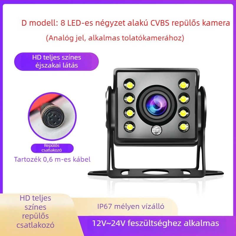 Teherautó hátrameneti kamera, 12–24V, járműre szerelt monitor, HD éjszakai látás, előre- és hátrafelé nézet