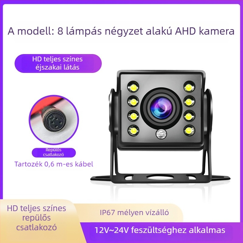 Teherautó hátrameneti kamera, 12–24V, járműre szerelt monitor, HD éjszakai látás, előre- és hátrafelé nézet