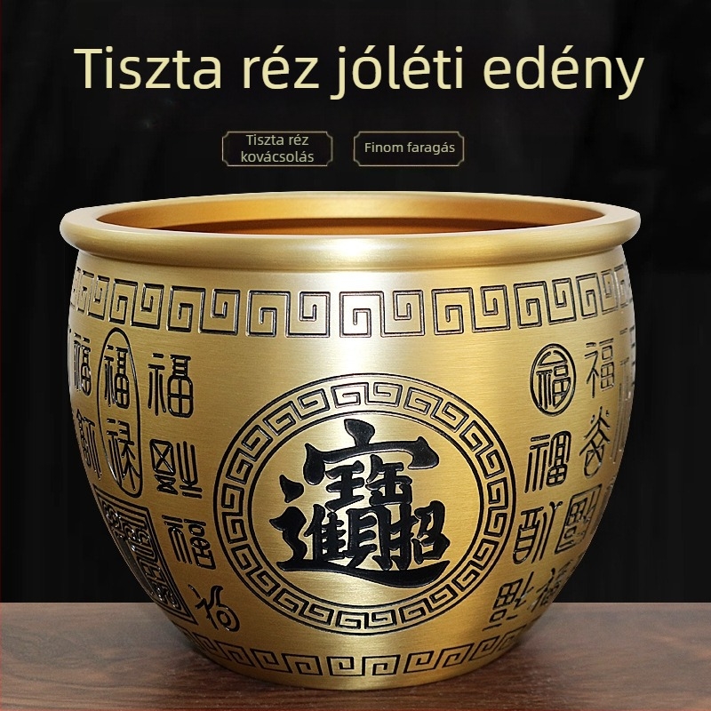Rézből készült kincses tál otthoni dekorációhoz, kínai stílusban