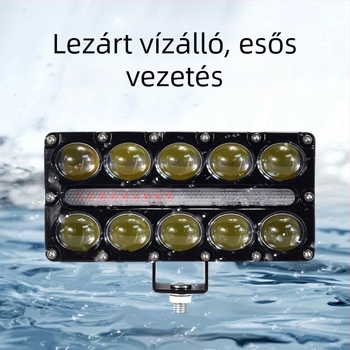 10-diódás motorkerékpár LED-fényszóró, négyzet alakú fehér-sárga kettőszínű lencsével, nagy fényerő