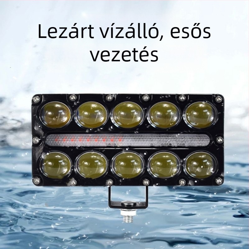 10-diódás motorkerékpár LED-fényszóró, négyzet alakú fehér-sárga kettőszínű lencsével, nagy fényerő