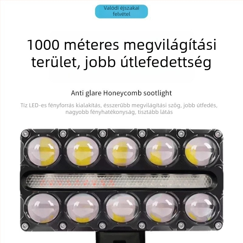 10-diódás motorkerékpár LED-fényszóró, négyzet alakú fehér-sárga kettőszínű lencsével, nagy fényerő