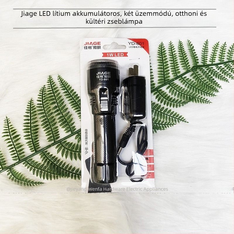 Jiage YD-801 lítium-ionos újratölthető fekete LED elemlámpa kültéri világításhoz, rendkívül világos, hosszú hatótávolságú vészvilágítás