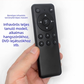 Infravörös univerzális távirányító tanulási és másolási funkcióval, kompatibilis hangrendszerekkel, set-top boxokkal, lejátszókkal, autó DVD-lejátszókkal és televíziókkal