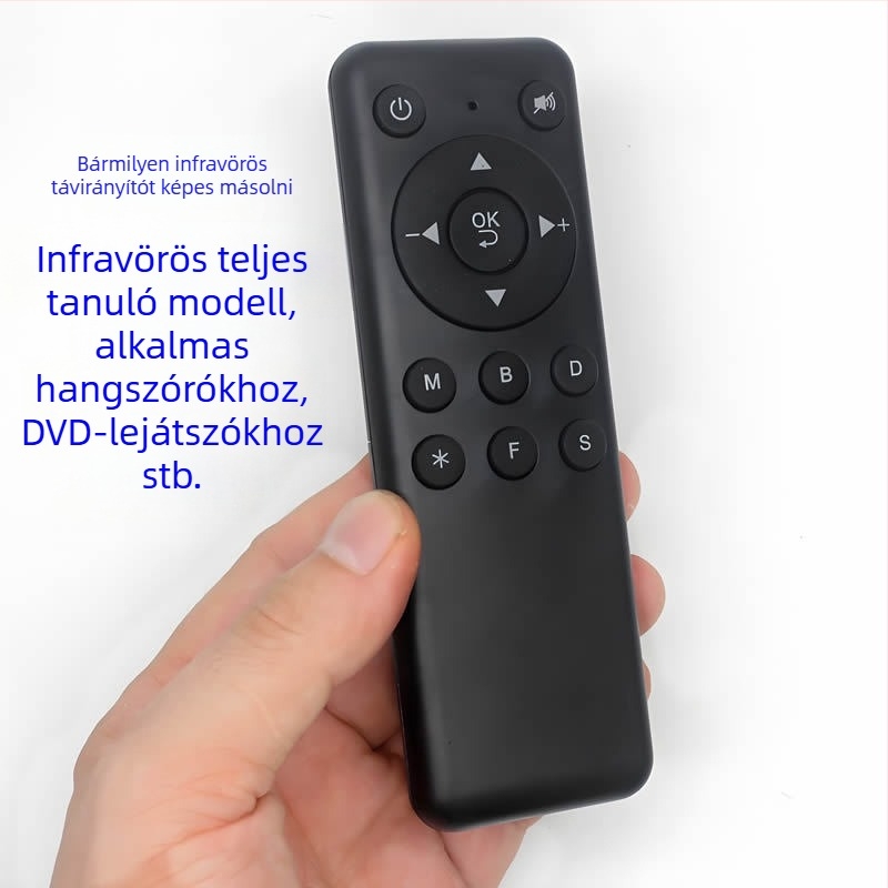 Infravörös univerzális távirányító tanulási és másolási funkcióval, kompatibilis hangrendszerekkel, set-top boxokkal, lejátszókkal, autó DVD-lejátszókkal és televíziókkal