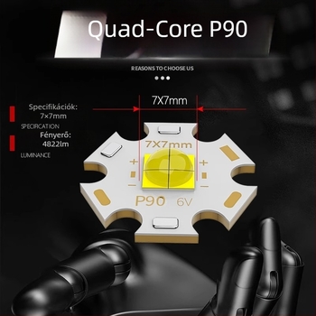 P90 ultrafényű LED zseblámpa hosszú hatótávval, újratölthető, kültéri használatra, 30W