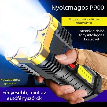 Öt LED-es taktikai elemlámpa, újratölthető, nagy fényerő, hosszú hatótávolság, kültéri, többfunkciós