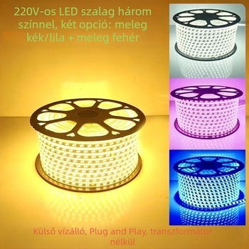 220V kültéri LED-szalag, háromszínű fényerő-szabályozás és színváltás, mennyezeti hangulatvilágítás, vízálló