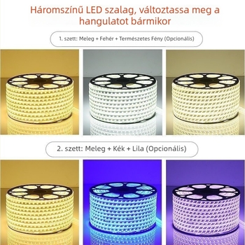 220V kültéri LED-szalag, háromszínű fényerő-szabályozás és színváltás, mennyezeti hangulatvilágítás, vízálló