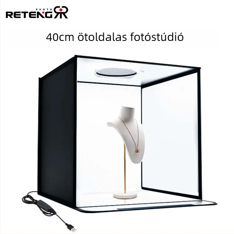 Ruiteng 40 cm-es mini ötoldalú LED világító doboz ékszerek és still life fotózáshoz, összecsukható hordozható stúdió