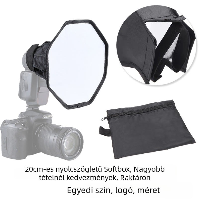 20 cm-es nyolcszögletű softbox külső vakukhoz, összecsukható, kétszintű diffúzor
