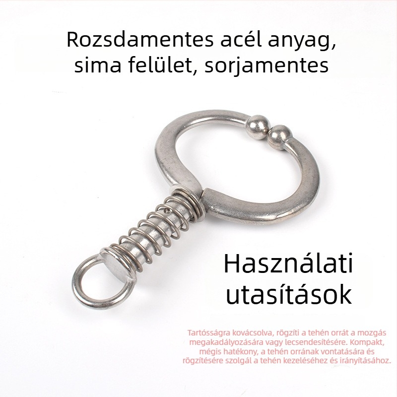 Rugós orrlyukfogó marhákhoz, rozsdamentes acélból – eszköz az orrgyűrűk lyukasztás nélküli felhelyezéséhez