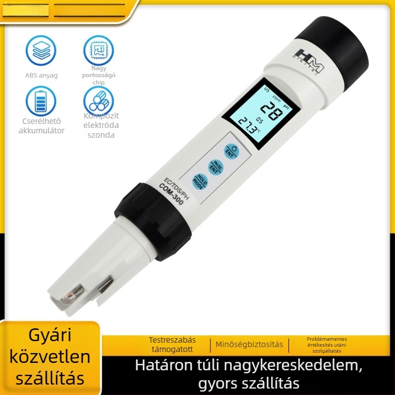 HM COM-300 négy az egyben vízminőség mérő eszköz: pH, TDS, EC és hőmérséklet, kézi pH-mérő és vízminőségi analizátor