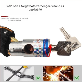 Üvegajtó sávzár, hosszú lopás elleni zár kulccsal, kerékpár lánc-zár