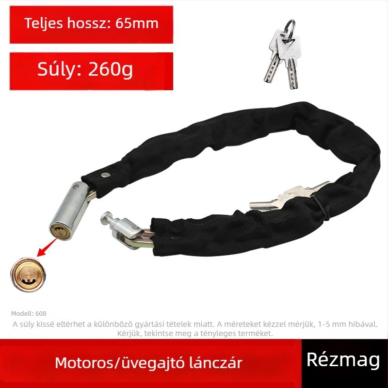 Üvegajtó sávzár, hosszú lopás elleni zár kulccsal, kerékpár lánc-zár