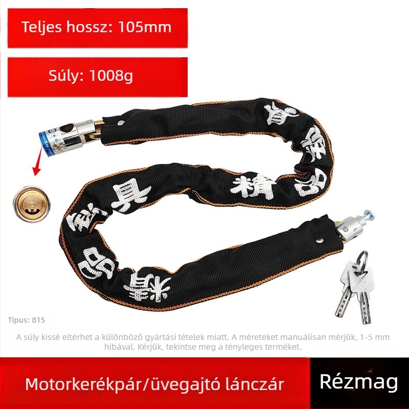 Üvegajtó sávzár, hosszú lopás elleni zár kulccsal, kerékpár lánc-zár