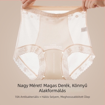 Magas derekú formázó női alsónemű, plusz méretű, hálós anyagból, Mulberry-selyem a szeméremrésznél, félig átlátszó csipkével