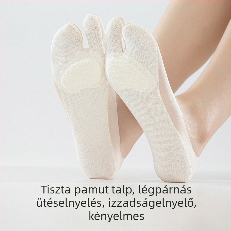Nőknek készült osztott ujjas zokni – nyári vékony, rövid, láthatatlan, csúszásmentes, légáteresztő pamut talppal