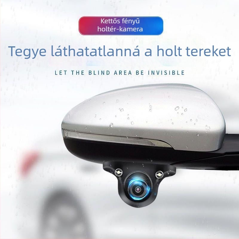 HD jobb oldali holttér kamera autóhoz, előre- és hátranézet, oldalsó nézet, tolatási kép, kármentes telepítés