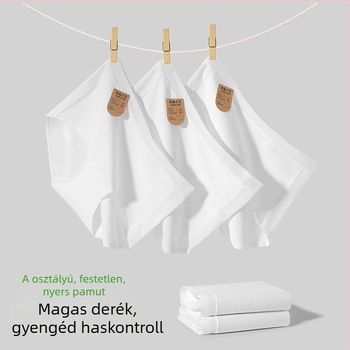 Női magas derekú antibakteriális pamut alsónemű, plus-size, színezés nélküli, pamut osztály A