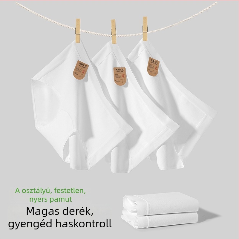 Női magas derekú antibakteriális pamut alsónemű, plus-size, színezés nélküli, pamut osztály A