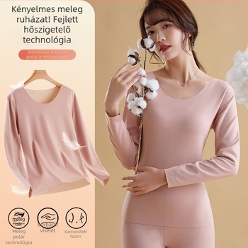 Női őszi-téli fleece-bevonatú melegítő aláöltözet készlet, vastag kefés felülettel, kétoldalas bolyhos, hosszú ujjú felső és nadrág