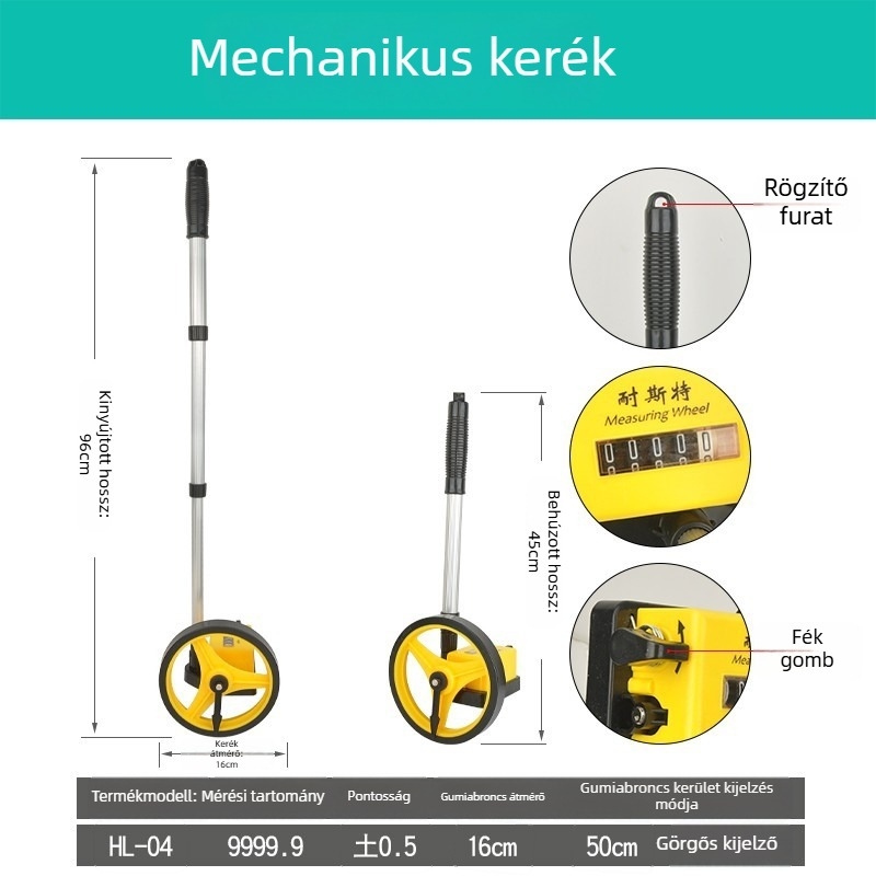 Kézzel hajtható távolságmérő kerék digitális kijelzővel, kültéri mérésre mérnöki feladatokhoz