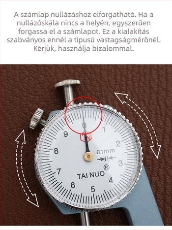 Bőr vastagságmérő 0–10 mm, kézben tartható lapos fejű vastagságmérő, modell 4707