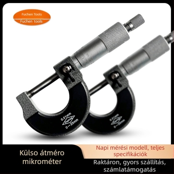 Külső mikrométer 0-100 mm-es tartománnyal (0-25-50-75-100) a külső dia és vastagság mérésére, 0,01 mm felbontás.