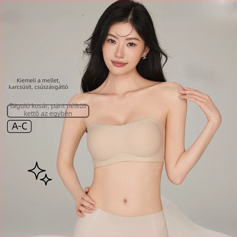 Női strapless push-up melltartó, láthatatlan, csúszásmentes csőtop kialakítás, drót nélküli, kényelmes