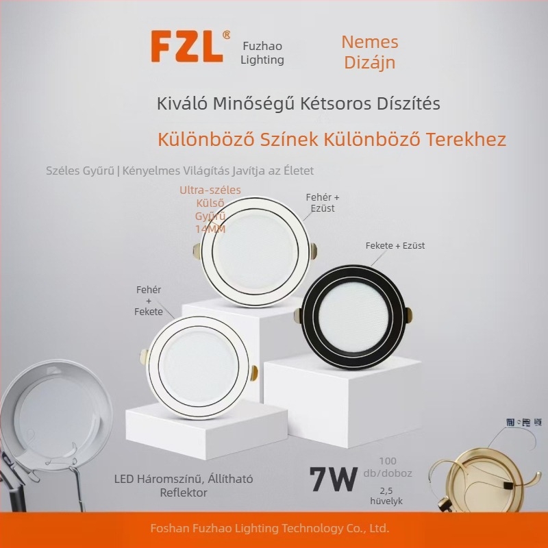 Fuzhao 2,5 hüvelykes beépíthető LED-downlight háromszínű dimmeléssel, melegfehér 3000K, alumíniumház, 75 mm nyílás, nappali mennyezeti lámpa