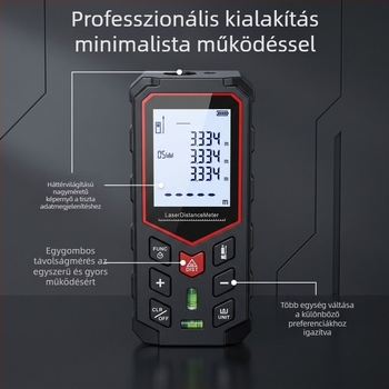 Nagy pontosságú vörös lézeres távolságmérő, kézi, beltéri használatra