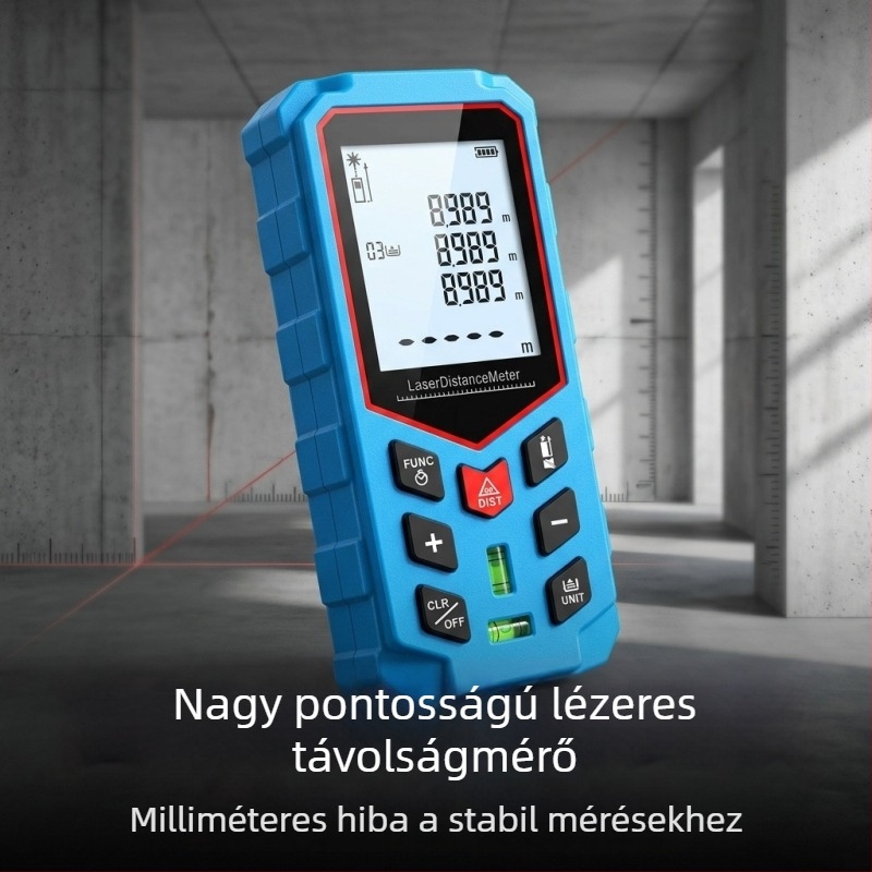 Nagy pontosságú vörös lézeres távolságmérő, kézi, beltéri használatra
