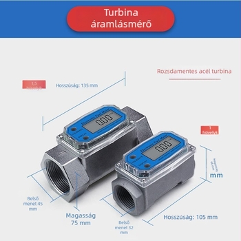 Rozsdamentes acélból készült turbina folyadékáram-mérő digitális kijelzővel; diesel, benzin, metanol, kerozin és víz