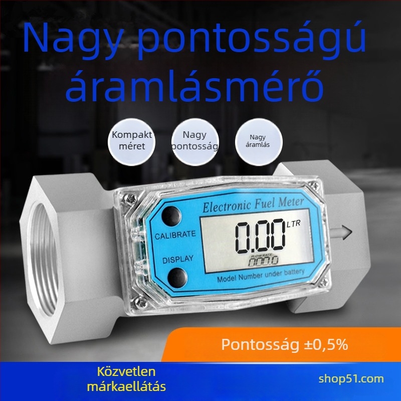 Rozsdamentes acélból készült turbina folyadékáram-mérő digitális kijelzővel; diesel, benzin, metanol, kerozin és víz