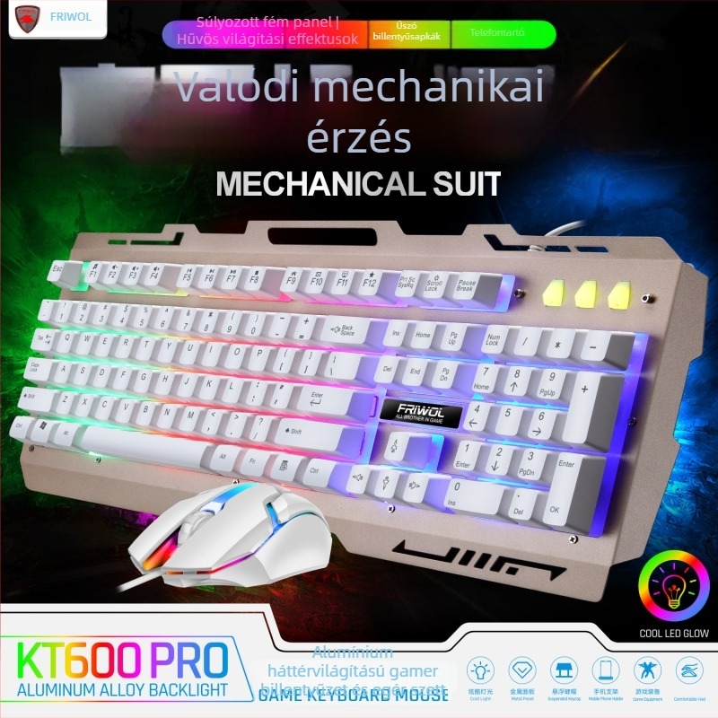 KT600PRO vezetékes játékbillentyűzet és egér készlet, mechanikus érzet, háttérvilágítással, irodai és játék használatra