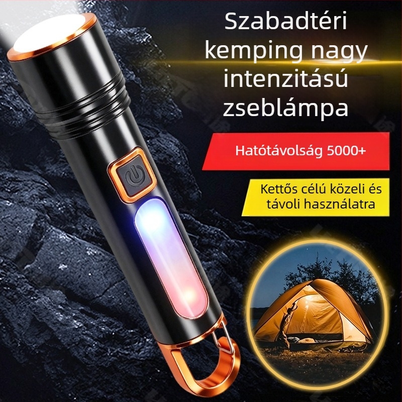 Nagyfényű zseblámpa, ultra fényes, hosszú hatótávolságú, újratölthető, nagy teljesítményű, hosszú üzemidejű – többfunkciós világítás kempingezéshez és kerékpározáshoz