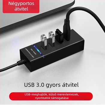 4-por USB 3.0 hub, hordozható többportos elosztó 30 cm-es kábellel