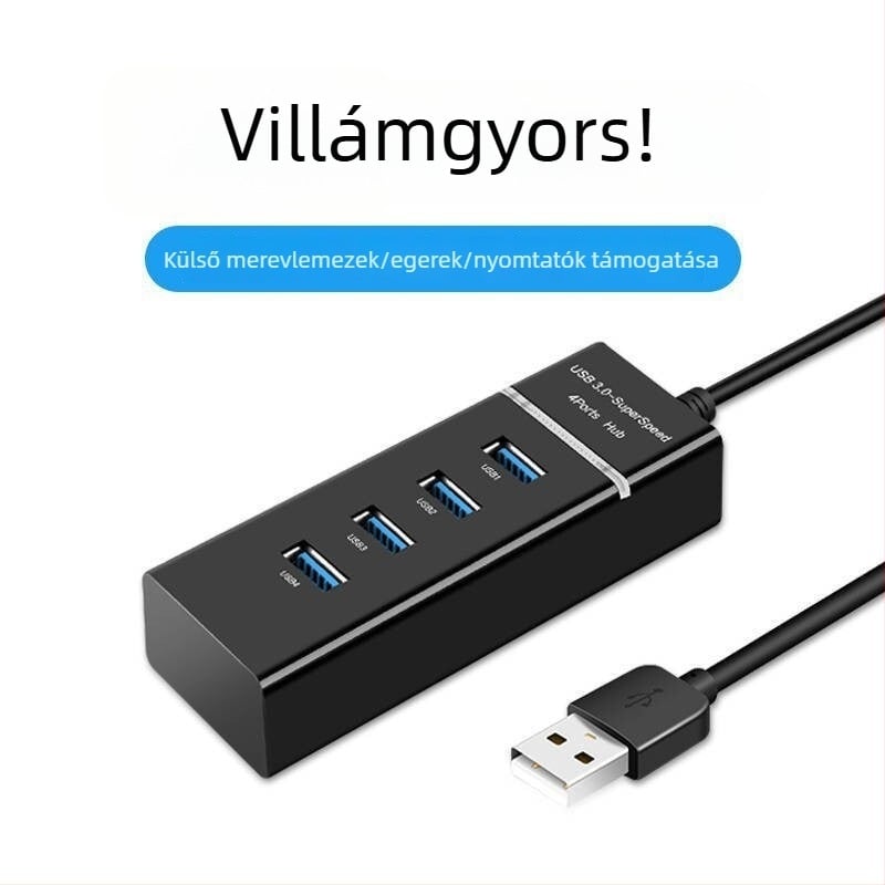 4-por USB 3.0 hub, hordozható többportos elosztó 30 cm-es kábellel
