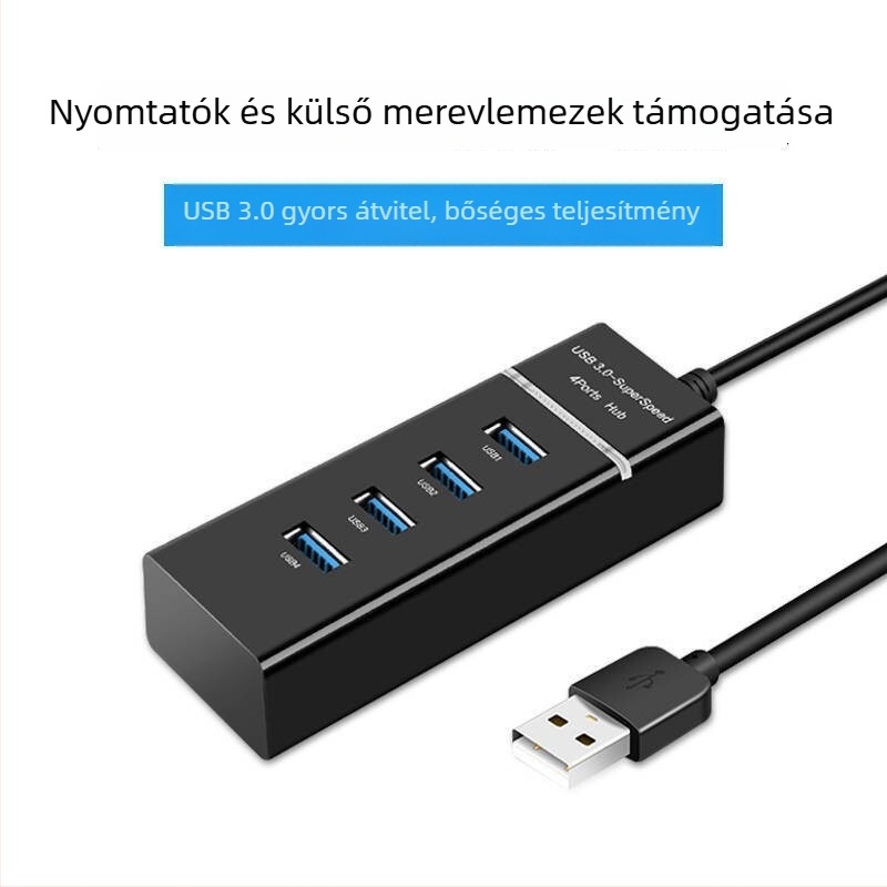 4-por USB 3.0 hub, hordozható többportos elosztó 30 cm-es kábellel