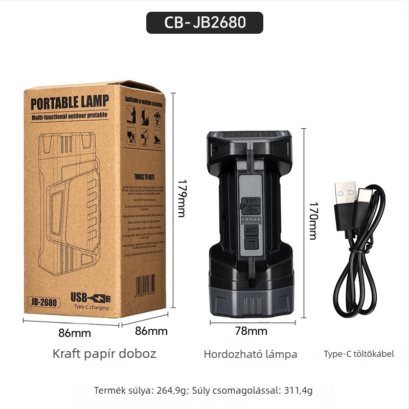Coolba LED zseblámpa, napelemes újratölthető, ultra‑fényes, kézben tartható, hosszú hatótávolságú kültéri használatra
