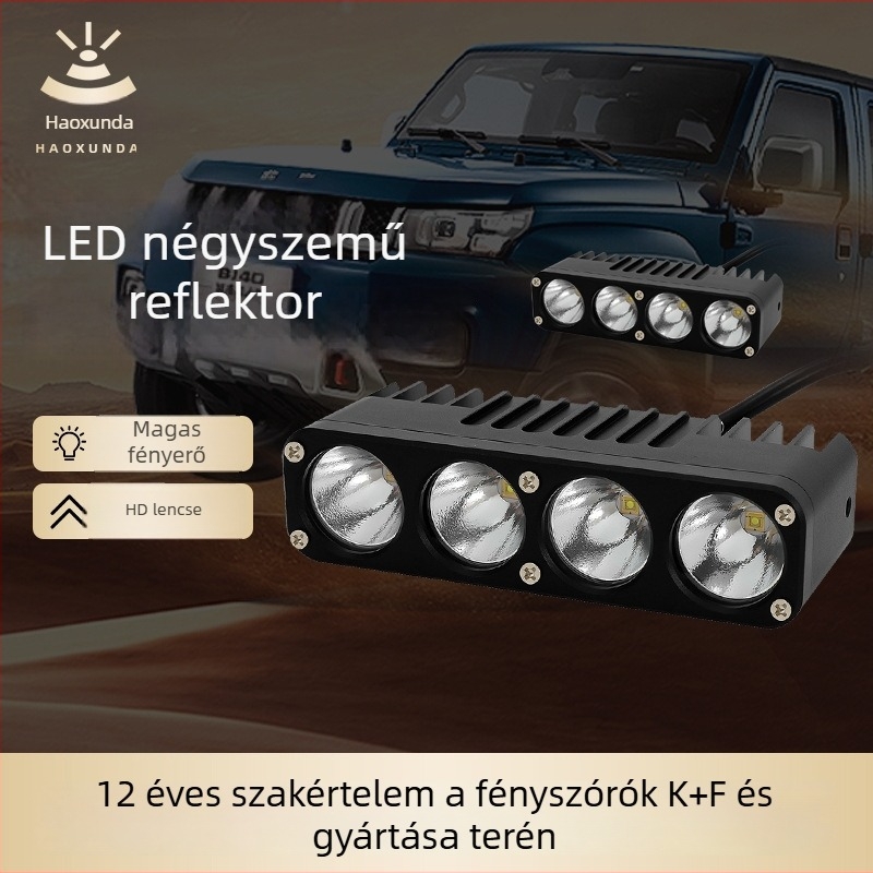Négylencsés LED autófényszóró, 100W, nagy fényerő, beépített közeli és távoli fénnyel