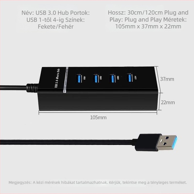 USB 3.0 négyportos hub laptophoz
