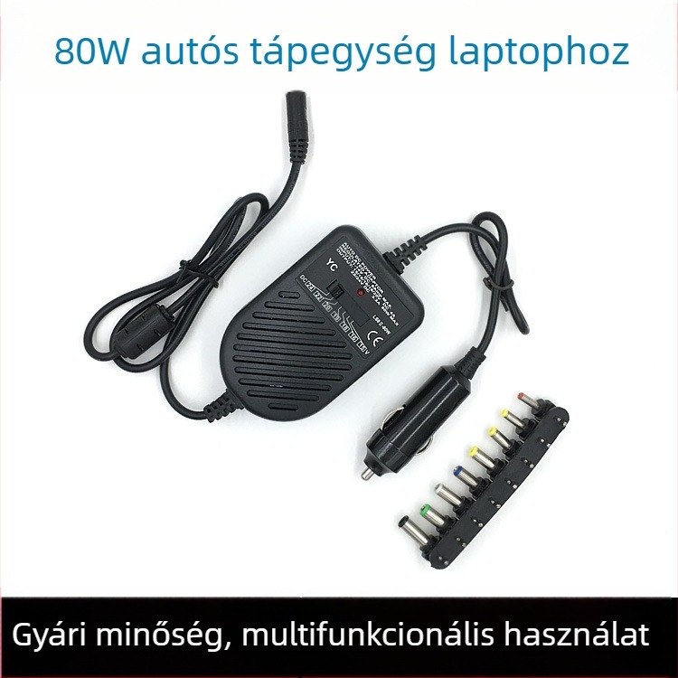 80W laptop töltőadapter, 15-24V kimenet, autós töltő, multifunkciós kapcsoló táp