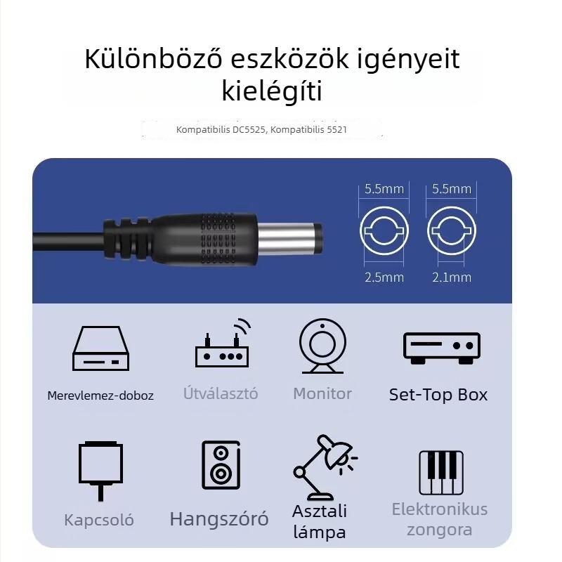 Megfigyelő set-top boxhoz készült tápegység több kimeneti feszültséggel: 3V2A, 5V2A, 6V2A, 7.5V2A, 9V2A, 10V2A, 12V2A